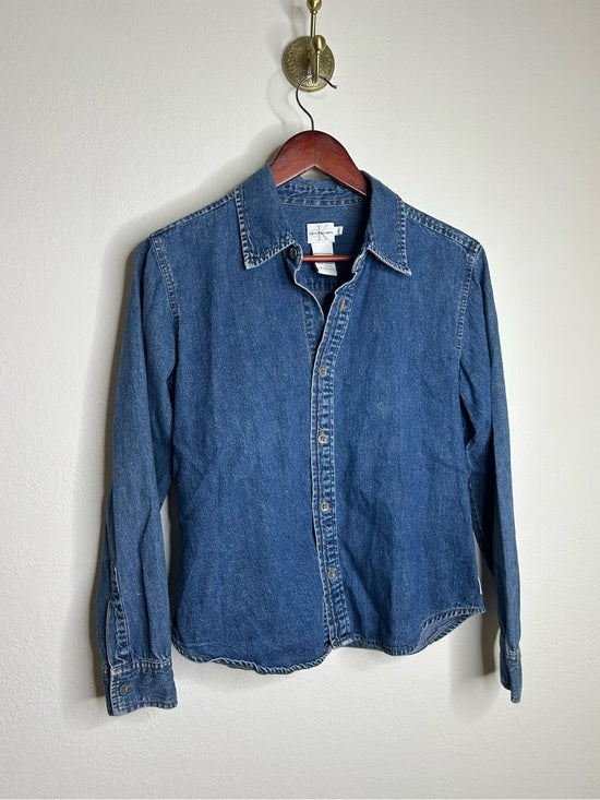 Calvin Klein 100% Cotton Denim Button Down Tailored Jean Long Sleeve Shirt