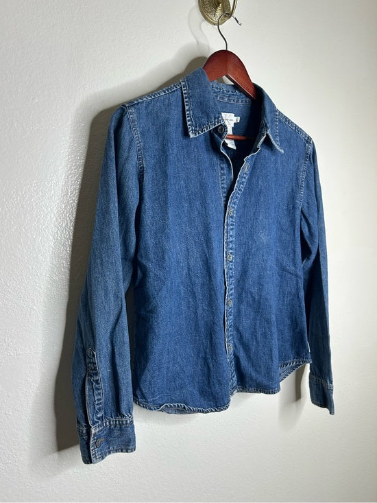 Calvin Klein 100% Cotton Denim Button Down Tailored Jean Long Sleeve Shirt