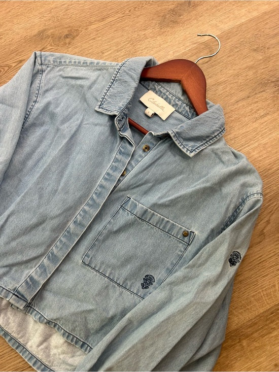 Cleobella Cleobella 100% Organic Cotton Denim Long Sleeve Cropped Button Down Top - Denim, Cotton