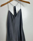 Theory 100% Silk Draped Back Slit Top Vintage Satin Gray
