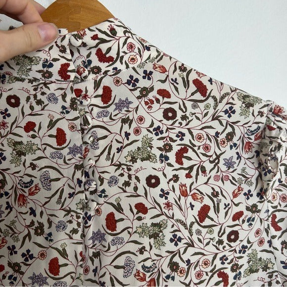 FRAME 100% Silk High Neck Floral Long Sleeve Mini Dress