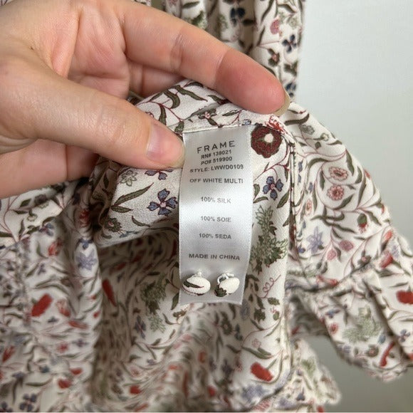 FRAME 100% Silk High Neck Floral Long Sleeve Mini Dress