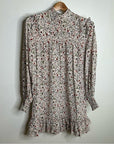 FRAME 100% Silk High Neck Floral Long Sleeve Mini Dress