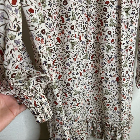 FRAME 100% Silk High Neck Floral Long Sleeve Mini Dress
