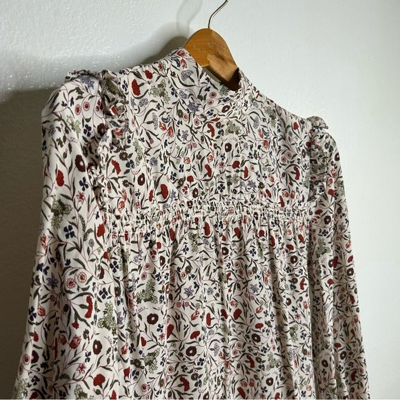 FRAME 100% Silk High Neck Floral Long Sleeve Mini Dress