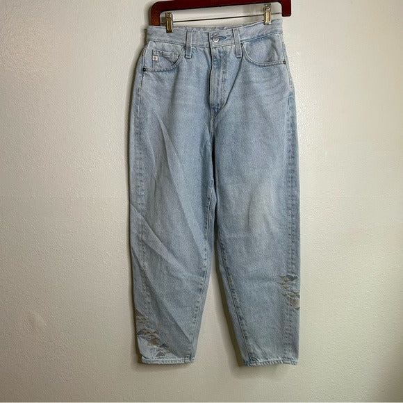 Ag Adriano Goldschmied AG 100% Cotton Ultra High Waist Barrel Leg Embroidered Jean - Cotton, Denim