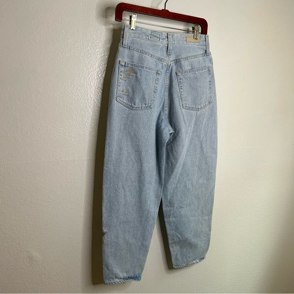 Ag Adriano Goldschmied AG 100% Cotton Ultra High Waist Barrel Leg Embroidered Jean - Cotton, Denim