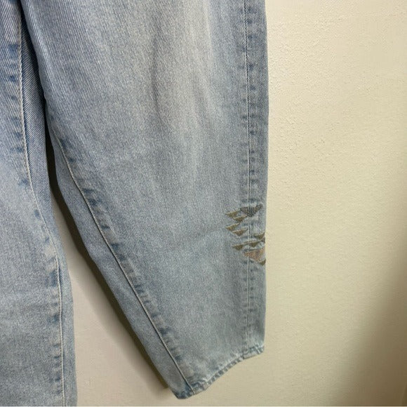 Ag Adriano Goldschmied AG 100% Cotton Ultra High Waist Barrel Leg Embroidered Jean - Cotton, Denim