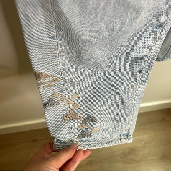 Ag Adriano Goldschmied AG 100% Cotton Ultra High Waist Barrel Leg Embroidered Jean - Cotton, Denim