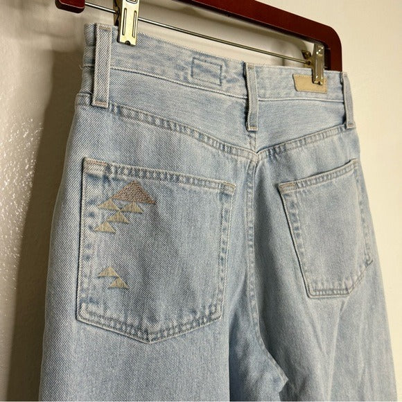 Ag Adriano Goldschmied AG 100% Cotton Ultra High Waist Barrel Leg Embroidered Jean - Cotton, Denim