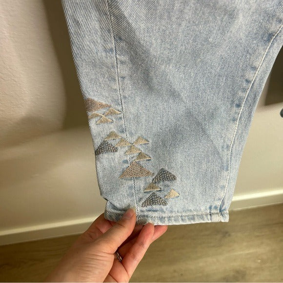 Ag Adriano Goldschmied AG 100% Cotton Ultra High Waist Barrel Leg Embroidered Jean - Cotton, Denim