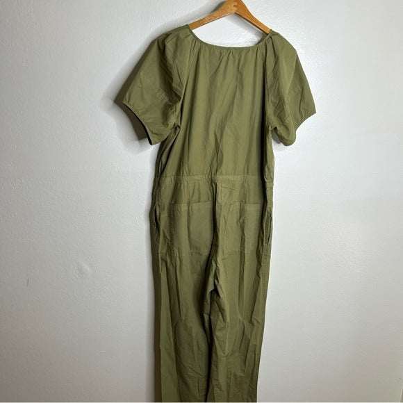 Anthropologie Velvet By Graham &amp;amp; Spencer 100% Cotton Green Puff Sleeve Straight Leg Jumpsuit - Cotton