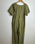 Velvet By Graham & Spencer 100% Cotton Green Puff Sleeve Straight Leg Jumpsuit