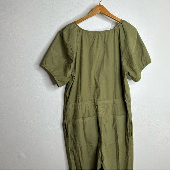 Anthropologie Velvet By Graham &amp;amp; Spencer 100% Cotton Green Puff Sleeve Straight Leg Jumpsuit - Cotton