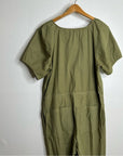 Velvet By Graham & Spencer 100% Cotton Green Puff Sleeve Straight Leg Jumpsuit