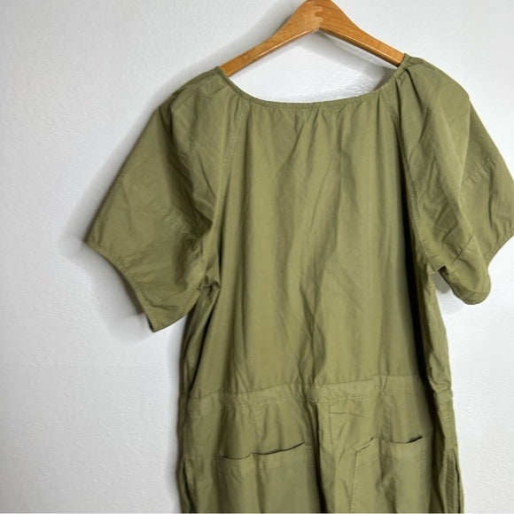 Anthropologie Velvet By Graham &amp;amp; Spencer 100% Cotton Green Puff Sleeve Straight Leg Jumpsuit - Cotton