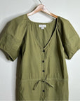 Velvet By Graham & Spencer 100% Cotton Green Puff Sleeve Straight Leg Jumpsuit