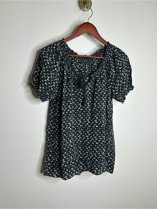 Joie 100% Silk Rabbit Carrot Novelty Print Puff Sleeve Short Sleeve Blouse Top