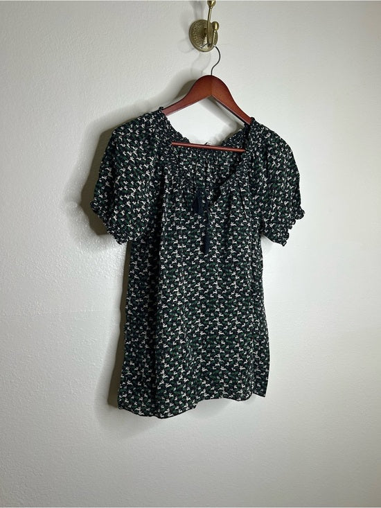 Joie 100% Silk Rabbit Carrot Novelty Print Puff Sleeve Short Sleeve Blouse Top