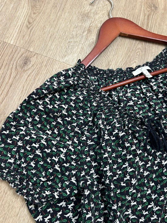 Joie 100% Silk Rabbit Carrot Novelty Print Puff Sleeve Short Sleeve Blouse Top