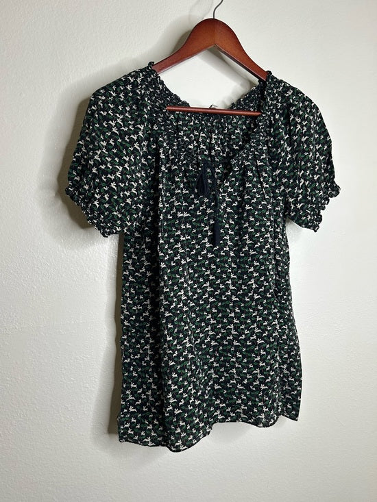 Joie 100% Silk Rabbit Carrot Novelty Print Puff Sleeve Short Sleeve Blouse Top