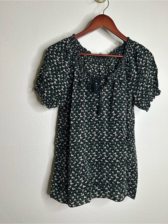Joie 100% Silk Rabbit Carrot Novelty Print Puff Sleeve Short Sleeve Blouse Top