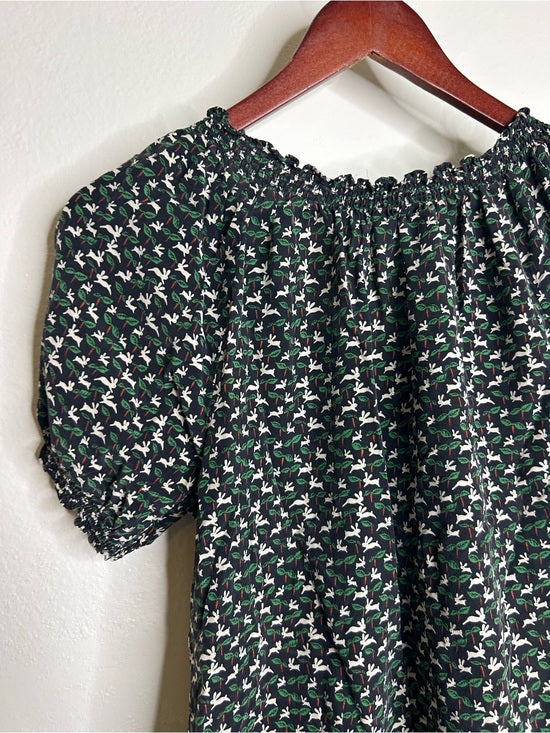 Joie 100% Silk Rabbit Carrot Novelty Print Puff Sleeve Short Sleeve Blouse Top