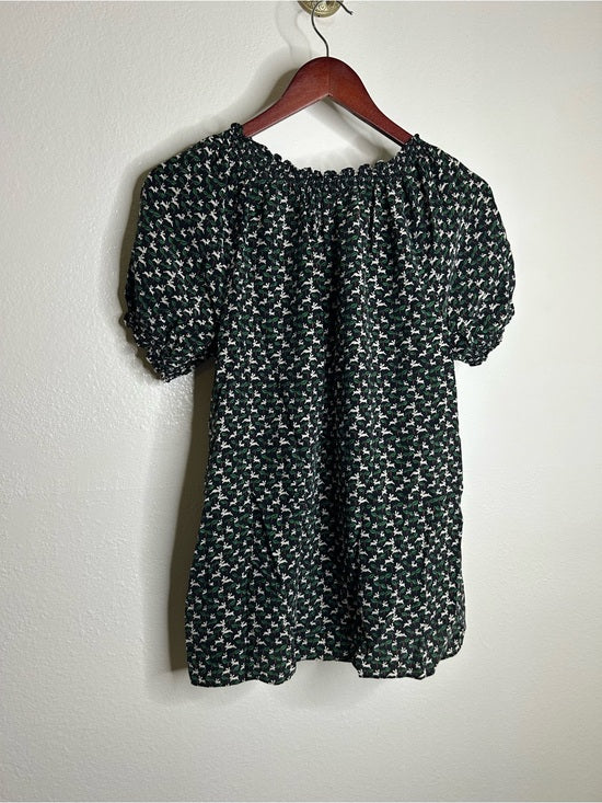 Joie 100% Silk Rabbit Carrot Novelty Print Puff Sleeve Short Sleeve Blouse Top