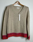 One Grey Day 100% Cashmere Tan Pink Crochet V - Neck Tunic Oversized Sweater