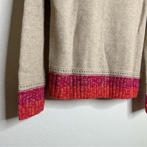 One Grey Day 100% Cashmere Tan Pink Crochet V - Neck Tunic Oversized Sweater