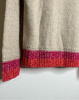 One Grey Day 100% Cashmere Tan Pink Crochet V - Neck Tunic Oversized Sweater