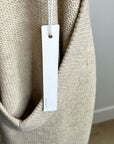 One Grey Day 100% Cashmere Tan Pink Crochet V - Neck Tunic Oversized Sweater