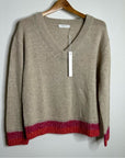 One Grey Day 100% Cashmere Tan Pink Crochet V - Neck Tunic Oversized Sweater