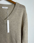One Grey Day 100% Cashmere Tan Pink Crochet V - Neck Tunic Oversized Sweater