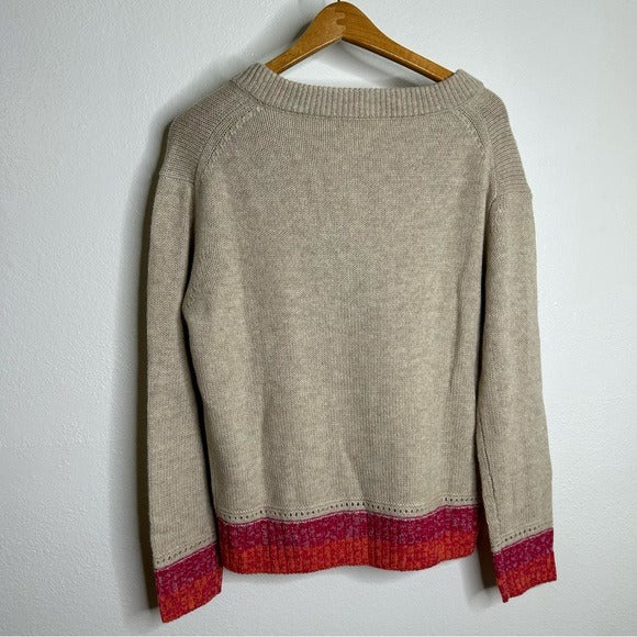 One Grey Day 100% Cashmere Tan Pink Crochet V - Neck Tunic Oversized Sweater