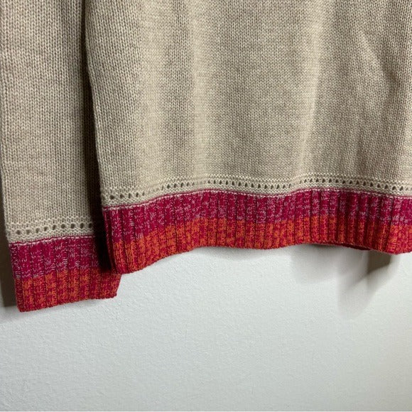 One Grey Day 100% Cashmere Tan Pink Crochet V - Neck Tunic Oversized Sweater