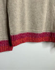 One Grey Day 100% Cashmere Tan Pink Crochet V - Neck Tunic Oversized Sweater