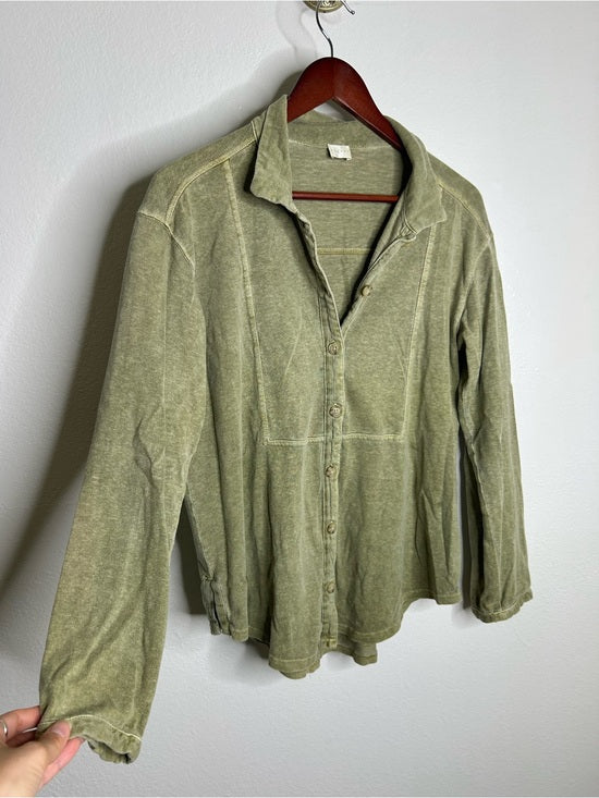 poetry Poetry Hemp Organic Cotton Green Button Down Lightweight Long Sleeve Top - Cotton, Hemp