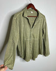 Poetry Hemp Organic Cotton Green Button Down Lightweight Long Sleeve Top