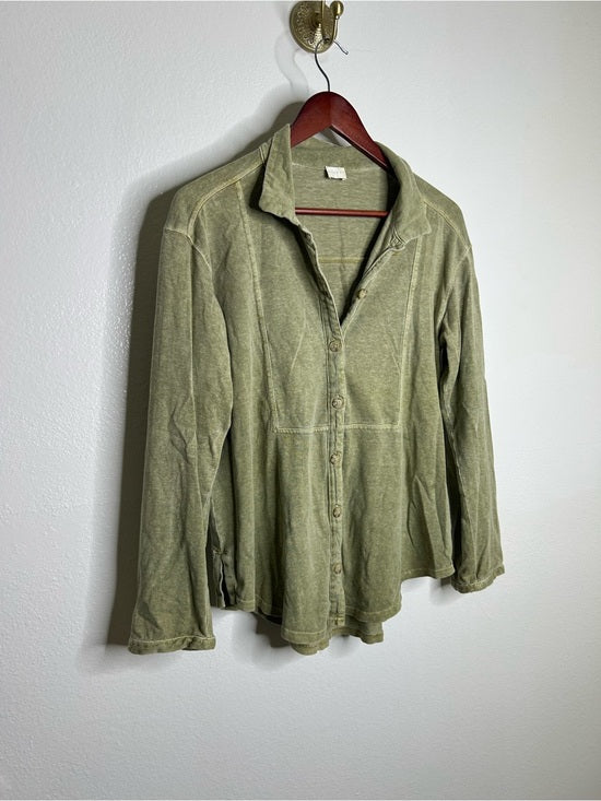 poetry Poetry Hemp Organic Cotton Green Button Down Lightweight Long Sleeve Top - Cotton, Hemp