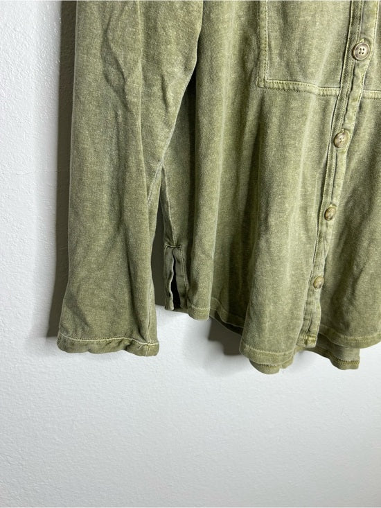 Poetry Hemp Organic Cotton Green Button Down Lightweight Long Sleeve Top
