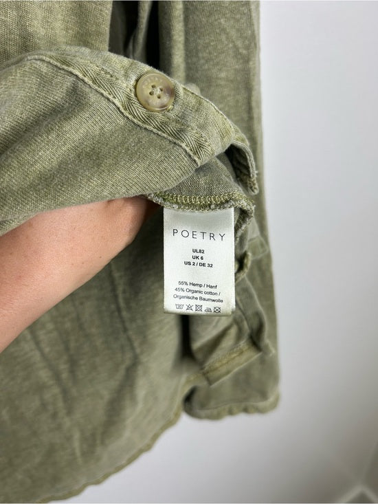 Poetry Hemp Organic Cotton Green Button Down Lightweight Long Sleeve Top
