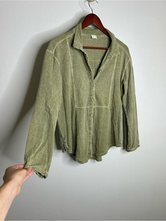 poetry Poetry Hemp Organic Cotton Green Button Down Lightweight Long Sleeve Top - Cotton, Hemp