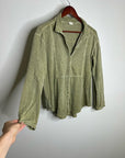 Poetry Hemp Organic Cotton Green Button Down Lightweight Long Sleeve Top