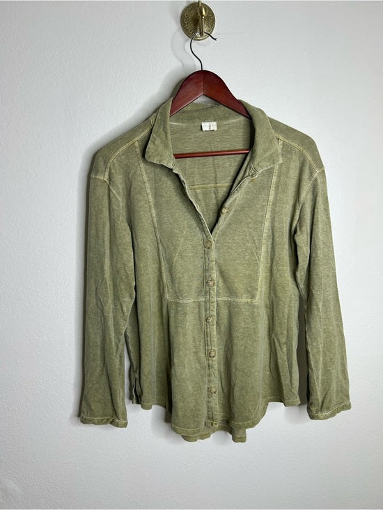 poetry Poetry Hemp Organic Cotton Green Button Down Lightweight Long Sleeve Top - Cotton, Hemp
