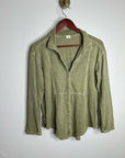 Poetry Hemp Organic Cotton Green Button Down Lightweight Long Sleeve Top