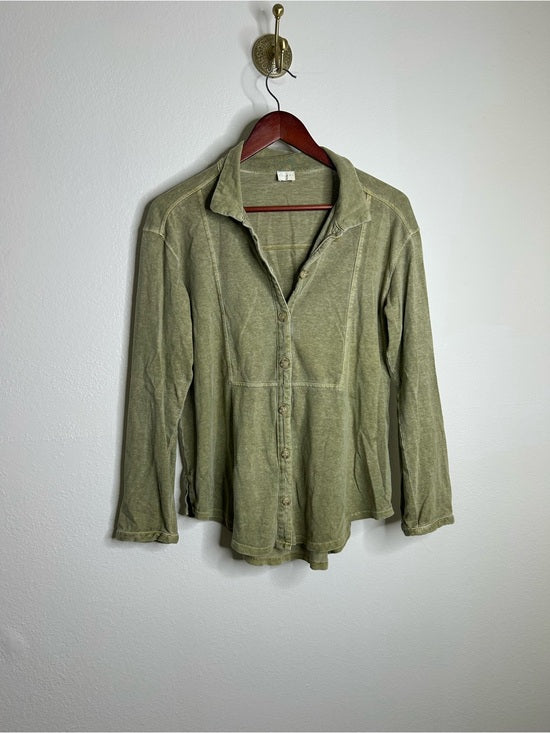 poetry Poetry Hemp Organic Cotton Green Button Down Lightweight Long Sleeve Top - Cotton, Hemp