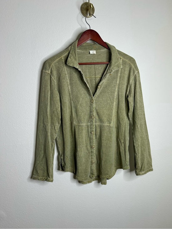 poetry Poetry Hemp Organic Cotton Green Button Down Lightweight Long Sleeve Top - Cotton, Hemp