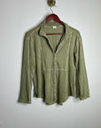 Poetry Hemp Organic Cotton Green Button Down Lightweight Long Sleeve Top