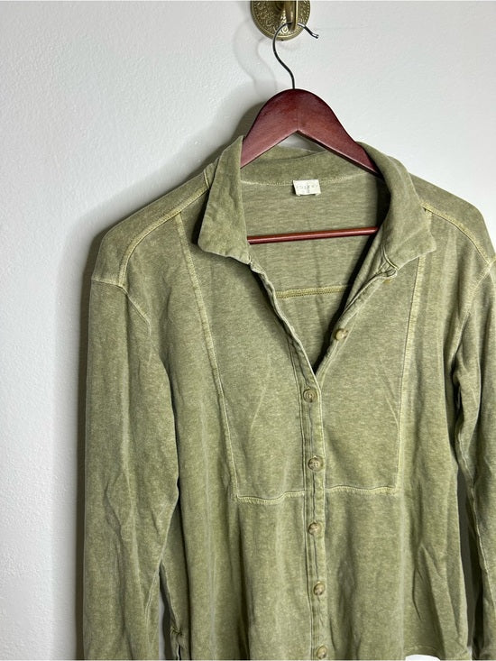 Poetry Hemp Organic Cotton Green Button Down Lightweight Long Sleeve Top